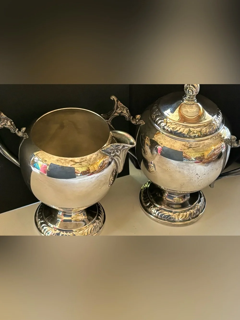 Vintage FB Rogers Silver Co Creamer Sugar Set 2358 Floral Silverplate 1883